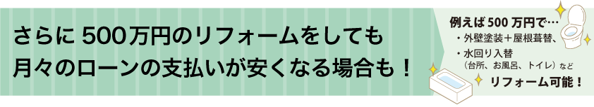500万円のリフォームをしても、月々のローンの支払いが安くなる場合もある