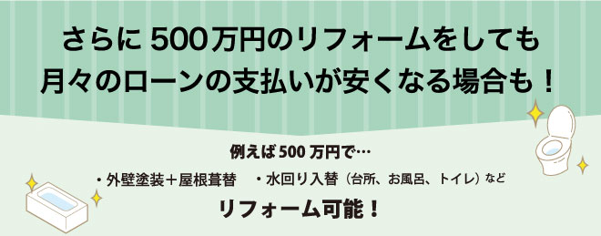 500万円のリフォームをしても、月々のローンの支払いが安くなる場合もある